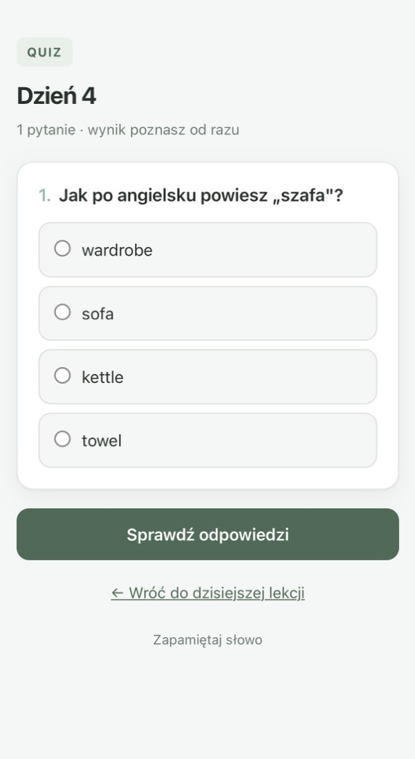 Quiz wielokrotnego wyboru: jak po angielsku powiesz szafa.